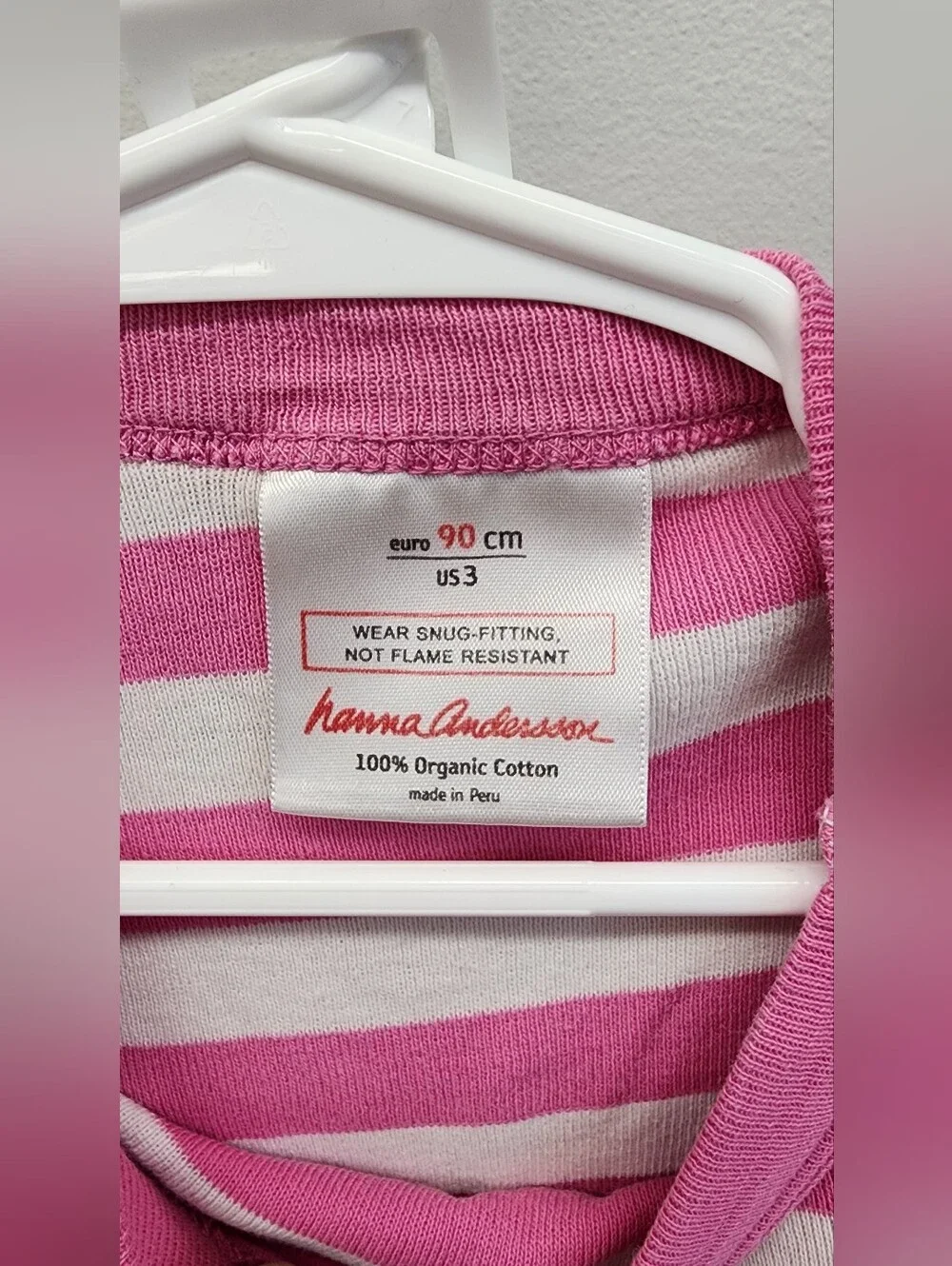 Hanna Andersson Pink White Stripe Organic Cotton Pajama Set Size 3 90cm